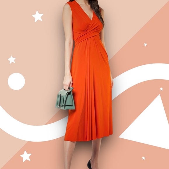 Jason Wu Collection ‘V-Neck Draped Fluid Jersey Knit Midi Dress’ in “Papaya” 6 - Picture 1 of 16